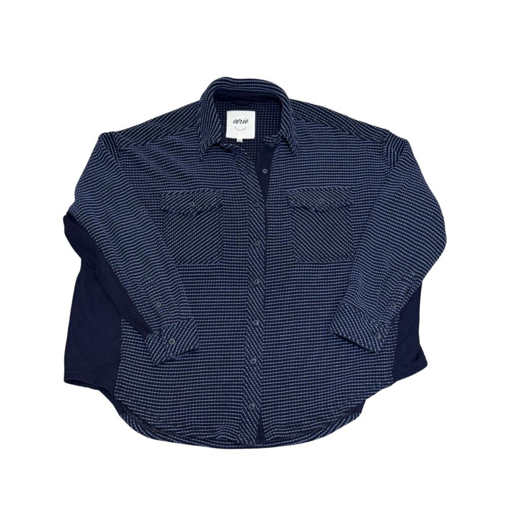 Aerie Navy Lumberjane Waffle Shirt Size XS Relaxed Oversized